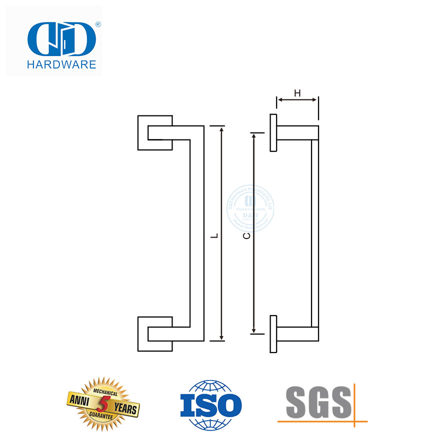 Gagang Pintu Tarik Dan Dorong 304 Stainless Steel Satu Sisi Persegi untuk Pintu Kaca Kantor-DDPH036