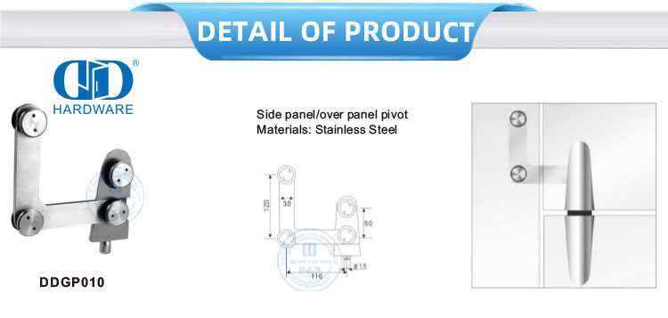 Kaca Stainless Steel Dipasang Konektor Kaca Fitting Panel Samping Piovt Glass Hardware-DDGP010