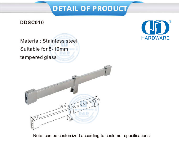 Perlengkapan Kaca Laminasi Bilik Mandi Kaca Tempered Stainless Steel Layar Mandi Komersial-DDSC010