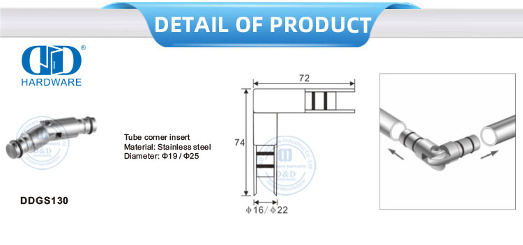 Tube Corner Masukkan Aksesoris Kaca Stainless Steel Pintu Hardware Pemasangan Pintu Kaca Untuk Kamar Mandi Toilet-DDGS130