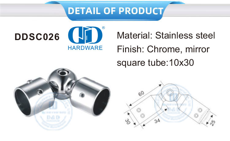 Konektor Tabung Bulat Baja Tahan Karat Tempat Kamar Mandi Konektor Tabung Mandi Konektor Panel Fitting Kaca-DDSC026