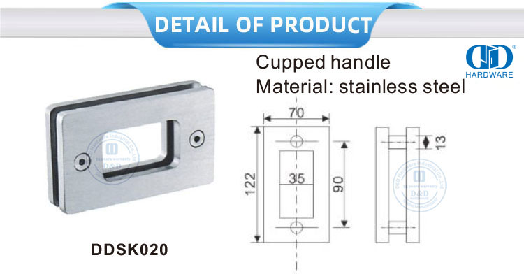 Perangkat Keras Pintu Geser Kaca Stainless Steel Pintu Geser Kaca Tipe Persegi Pegangan Ditangkup-DDSK020