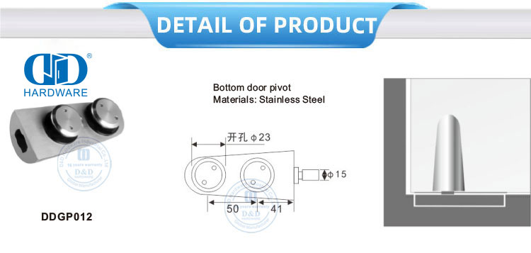 Sistem Pivot Pintu Kaca Stainless Steel Perangkat Keras Pintu Geser Pivot Pintu Bawah-DDGP013