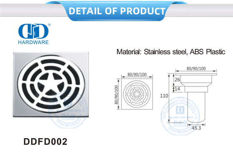 ABS Plastik Stainless Steel Sanitary Floor Drain Aksesoris Perabot Kamar Mandi Shower Drain-DDFD002