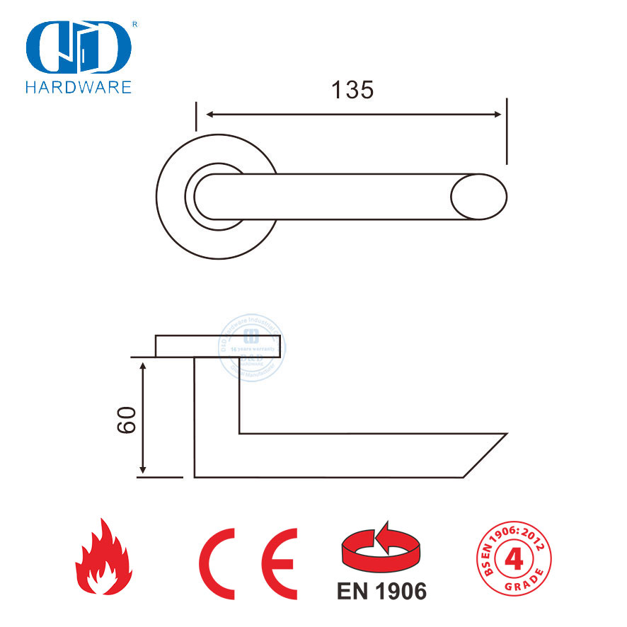 Perangkat Keras Funiture Desain Baru EN 1906 Hollow Tube Lever Handle-DDTH012-SSS