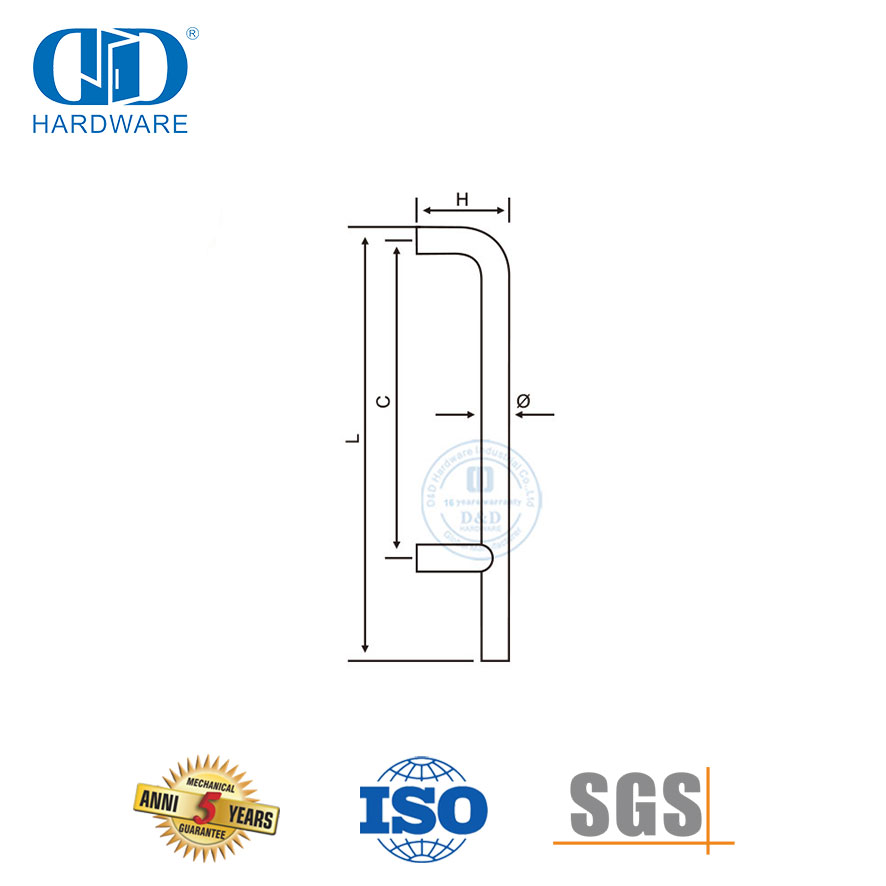 Gagang Pintu Kaca Kamar Mandi Bentuk U Besar Tabung Bulat Masuk-DDPH010