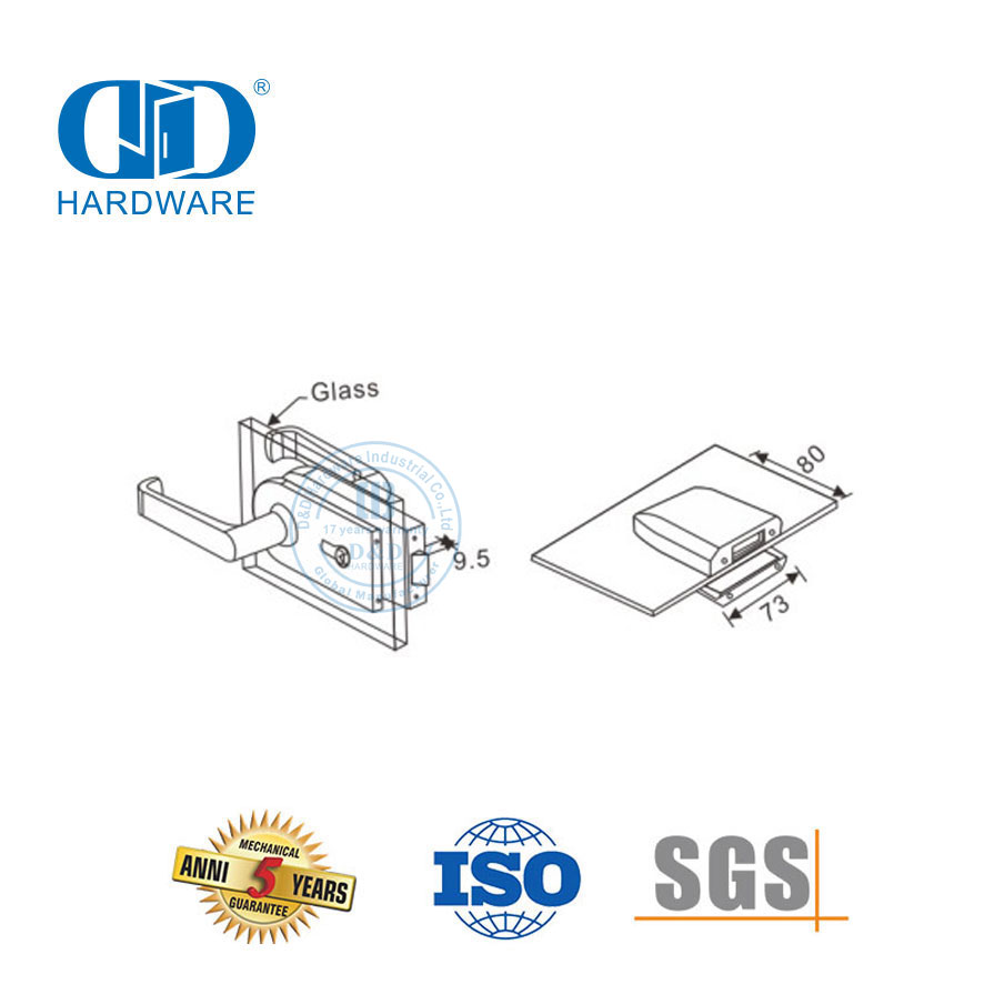 Keamanan Tinggi Stainless Steel Kaca Fitting Patch Perangkat Keras Pintu Lockset Handle Lock Untuk Kantor Sekolah-DDGL002