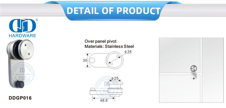 Produsen Perangkat Keras Kaca Baja Tahan Karat Di Atas Panel Pivot Patch Fitting Perangkat Keras Pintu Geser Pivot-DDGP016