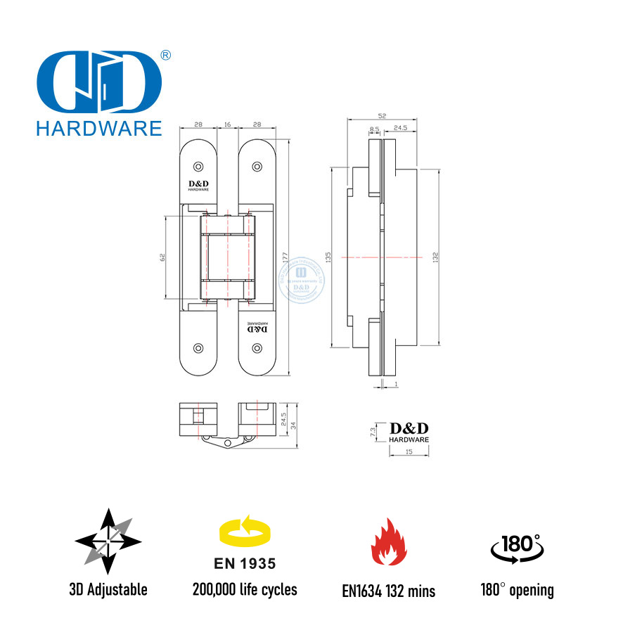 EN1935 Engsel Pintu Keamanan Tipe Tersembunyi untuk Pemerintah-DDCH008-G80