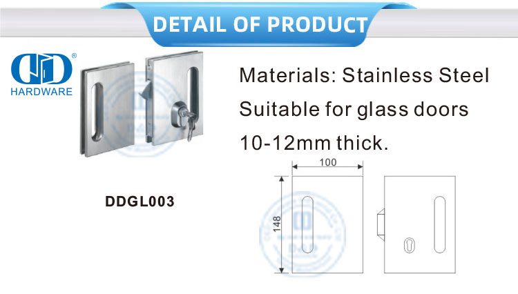 Kunci Pintu Geser Kaca Persegi Stainless Steel Kunci Pegangan Pintu Fitting-DDGL003