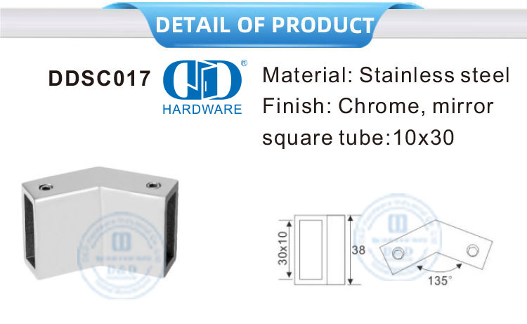 Konektor Penjepit Kaca Tabung Persegi Kualitas Tinggi Stainless Steel untuk Perlengkapan Kamar Mandi-DDSC017