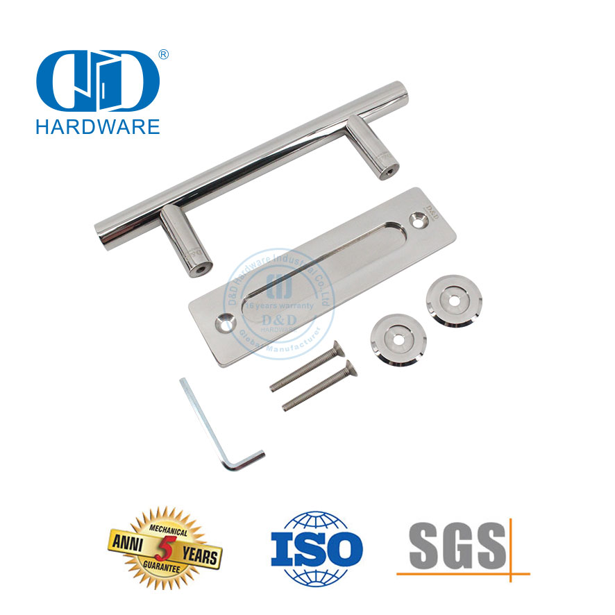 Set Gagang Pintu Gudang Dipoles Pintu Geser Balkon Baja Tahan Karat Set Pegangan Pintu Dua Sisi-DDBD102 PSS