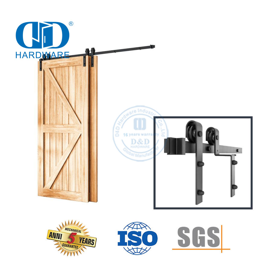 Kit Perangkat Keras Geser Pintu Gudang Eksternal Internal Hitam Baja Tahan Karat Track Perangkat Keras Pintu Aprtment-DDBD023
