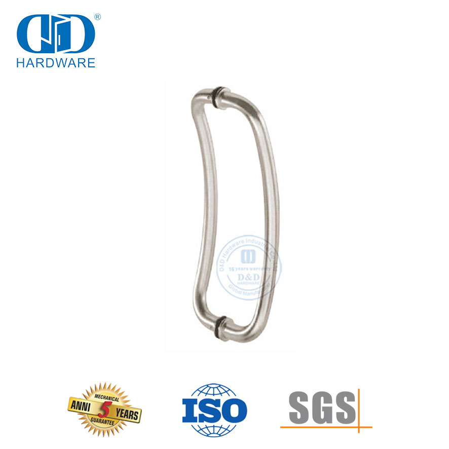 Gagang Tarik Pintu Kaca Lengkung Sabit Stainless Steel Nikel Disikat-DDPH004