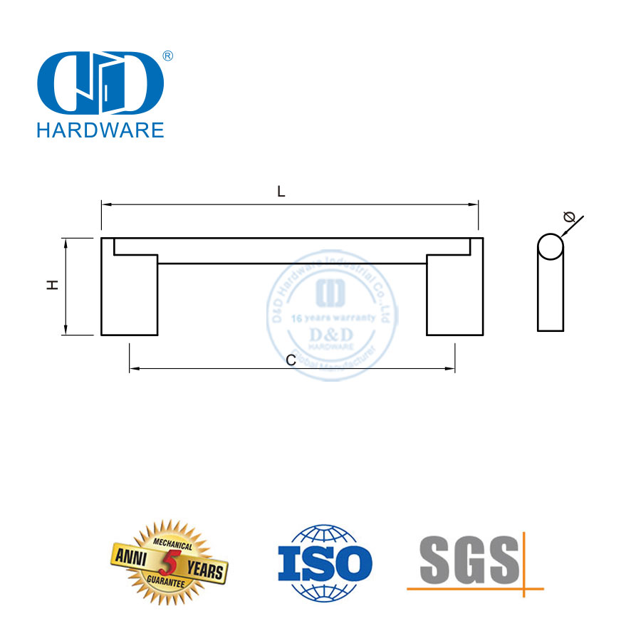 Gagang Pintu Furnitur Stainless Steel Kayu Persegi Hitam Modern Untuk Pintu Utama-DDFH034