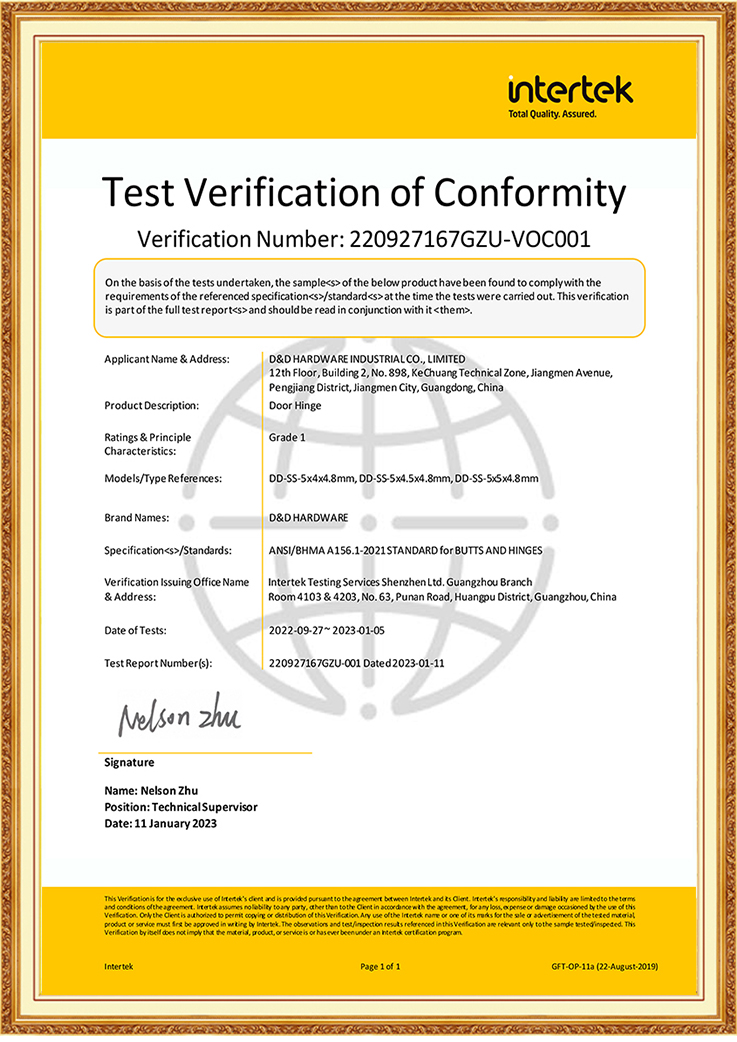 Engsel Pintu Interior Komersial Tugas Berat BHMA ANSI Kelas 1 untuk Arab Saudi-DDSS001-ANSI-1-5x4.5x4.8mm