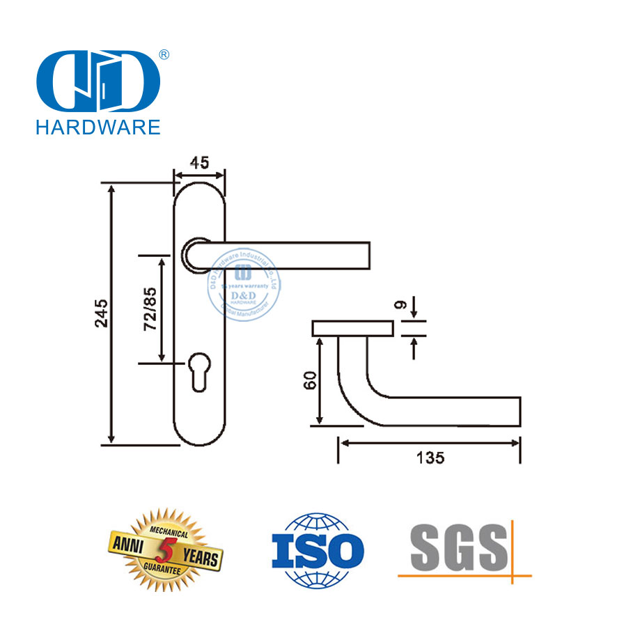 Pegangan Tuas Pelat Pintu Oval 304 Stainless Steel Kunci Bekas Kantor -DDTP003