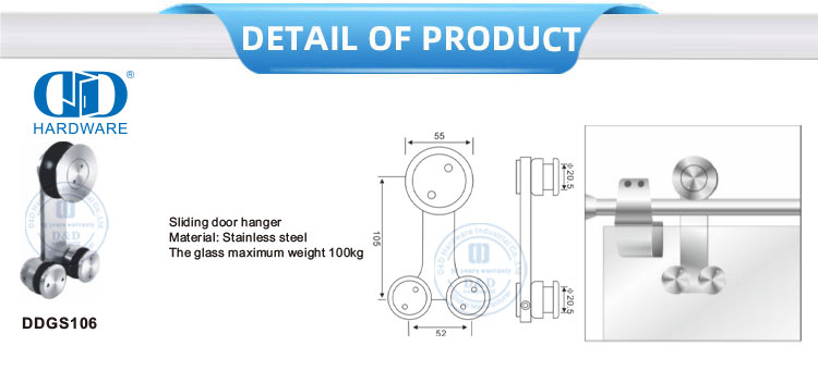 Aksesoris Kaca Stainless Steel Industri Set Perangkat Keras Pintu Geser Perangkat Keras Kaca Untuk Pintu Kamar Mandi-DDGS106