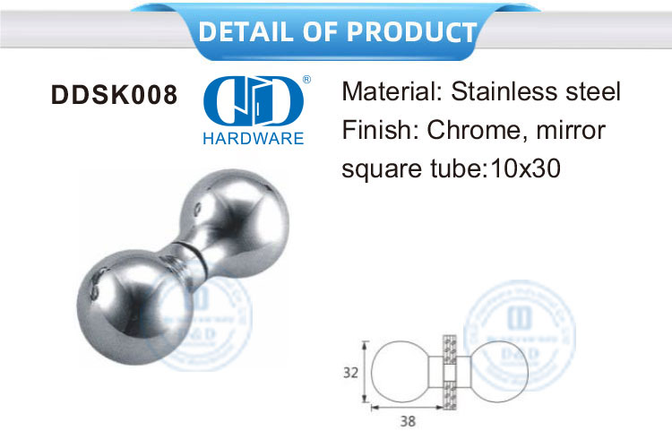 Gagang Pintu Kamar Mandi Kaca Persegi Bulat Tarik Kenop Pintu Kaca Stainless Steel-DDSK008