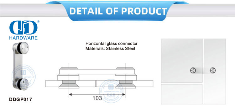 Konektor Kaca Horisontal Baja Tahan Karat Aksesori Furnitur Pintu Kaca Pivot-DDGP017