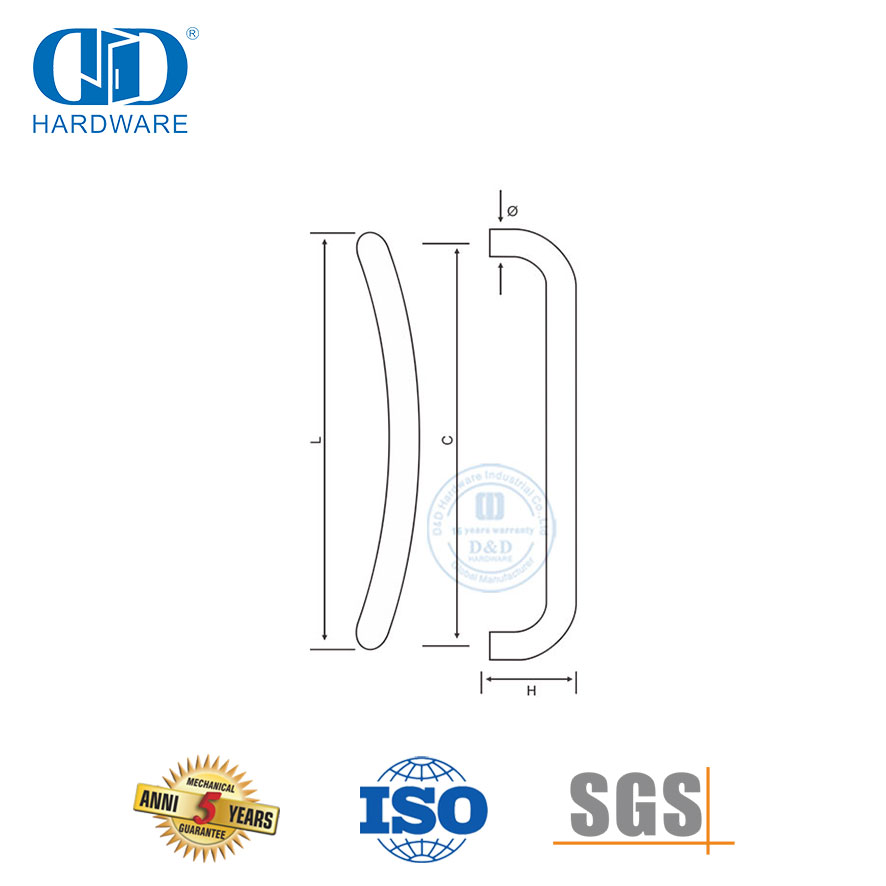 Gagang Tarik Pintu Kaca Lengkung Sabit Stainless Steel Nikel Disikat-DDPH004