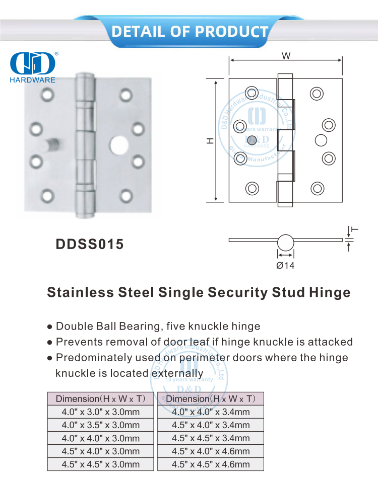  Engsel Keamanan Tunggal untuk Pintu Logam