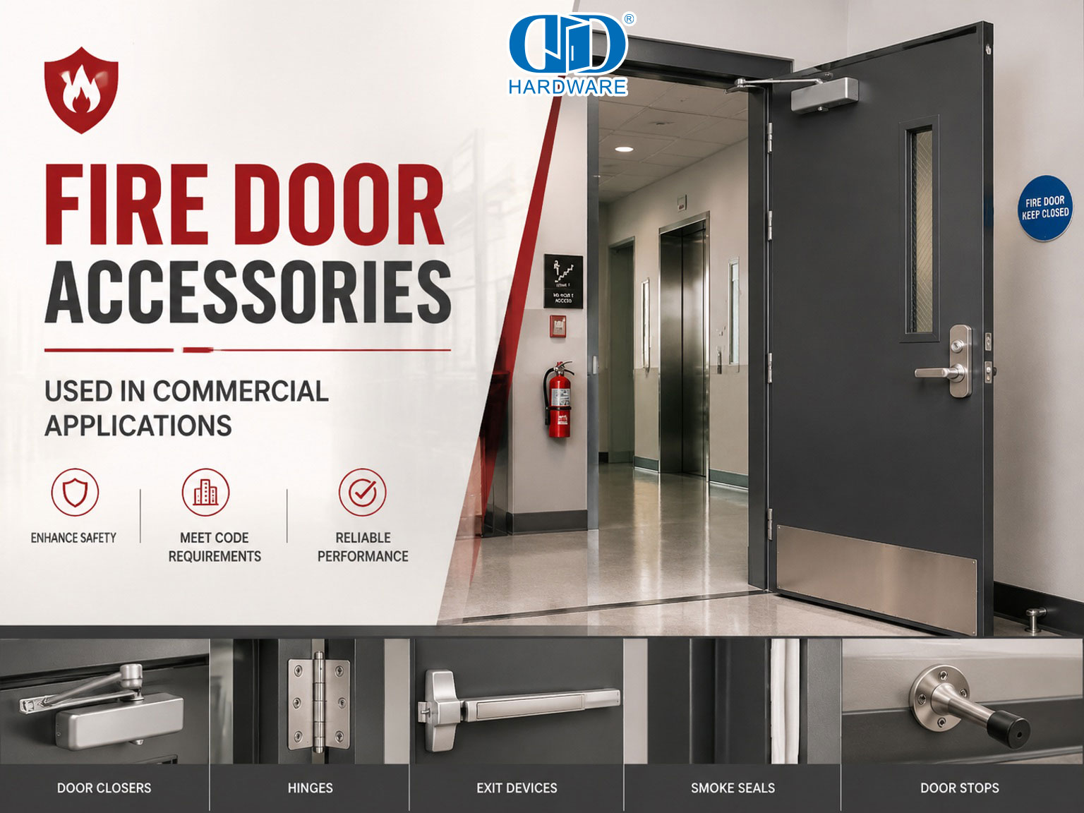 Fire Door Accessories Used in Commercial Applications Aksesori Pintu Api yang Digunakan dalam Aplikasi Komersial